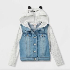 NEW Cat & Jack Toddler Cat Hood Denim Jacket - 3T
